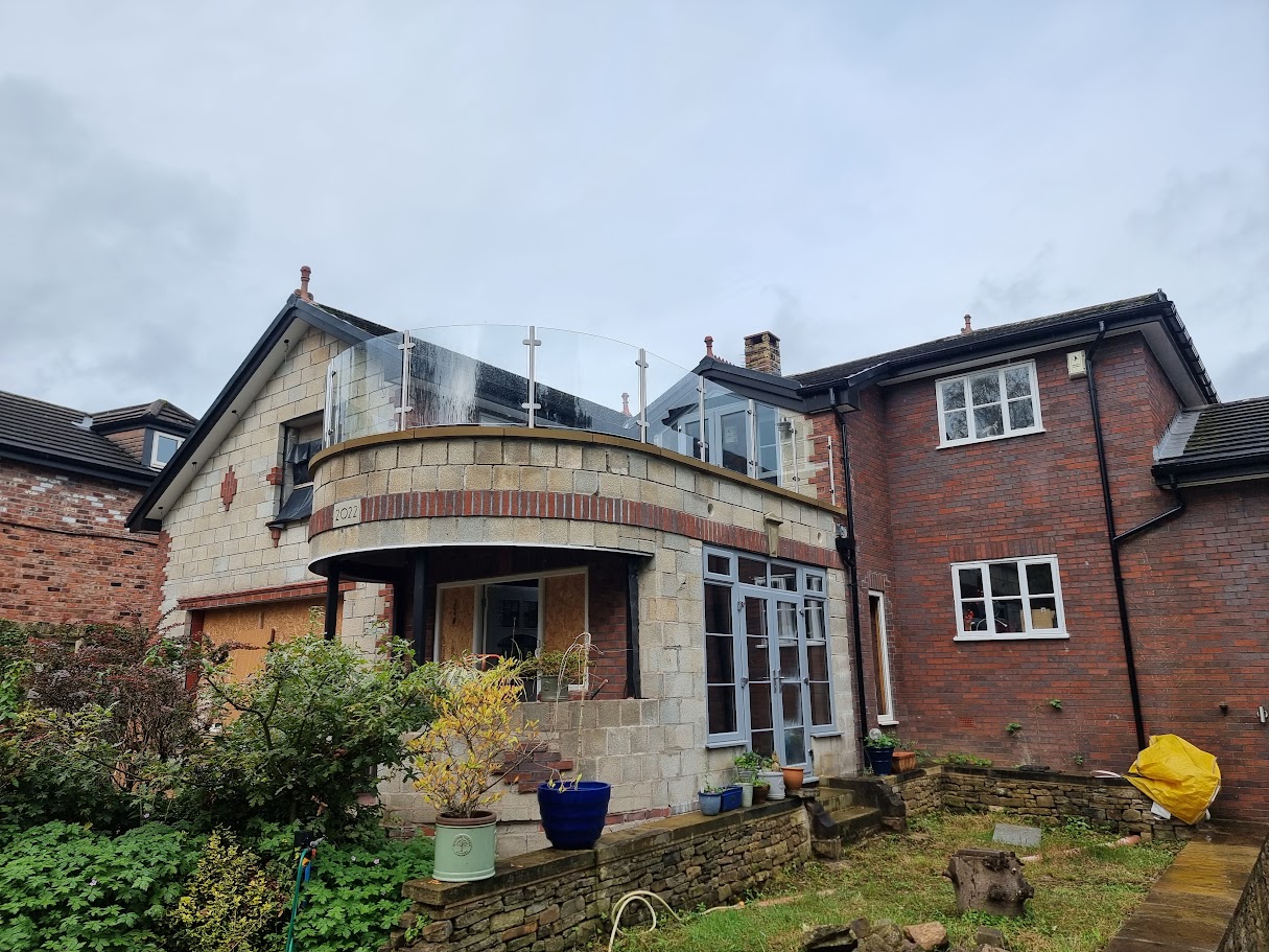 A curved glass balcony in Marple Bridge — further view of the completed installation