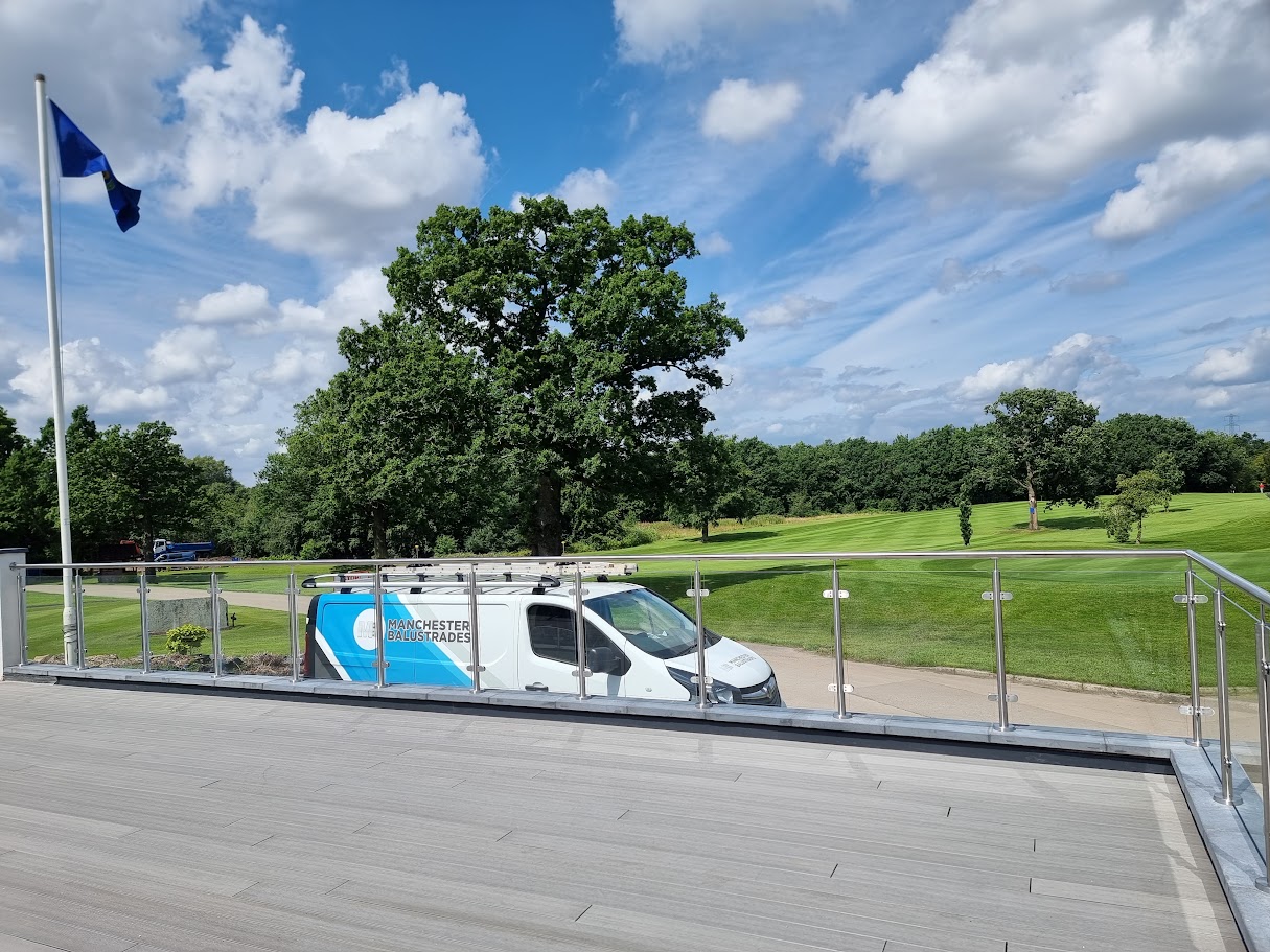 Stainless and glass terraces at Hazel Grove Golf Club — further view of the completed installation