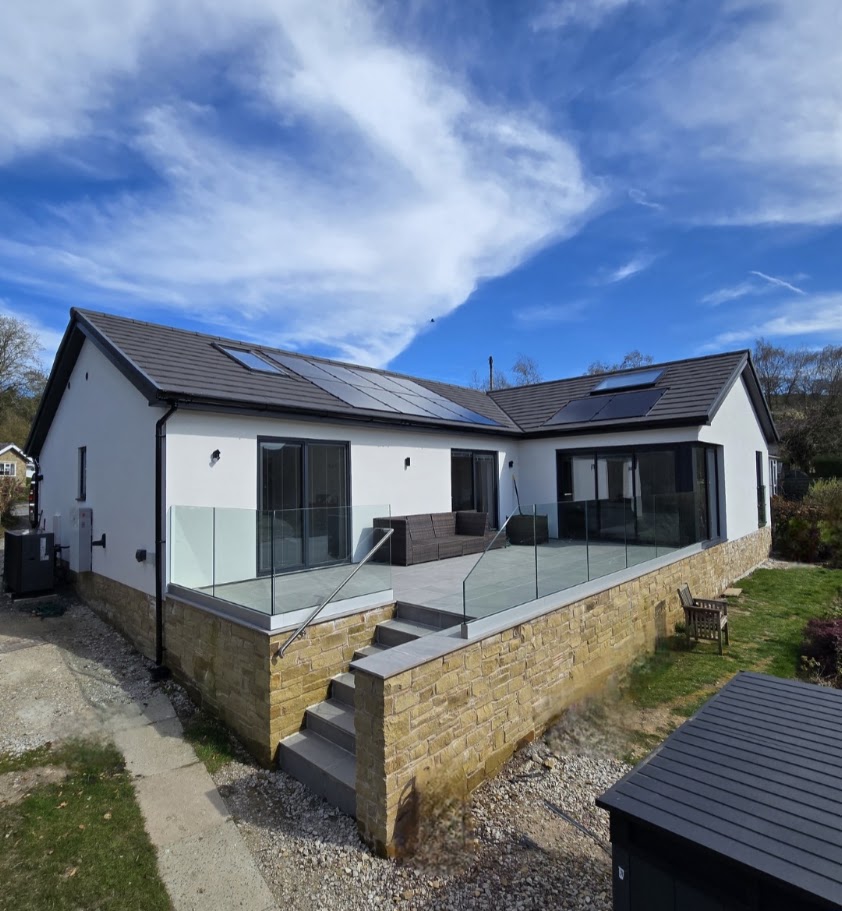 Frameless glass terrace on a hillside bungalow — further view of the completed installation