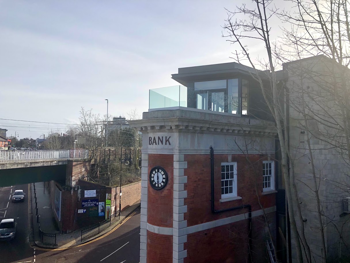 A rooftop terrace above a converted bank — Manchester Balustrades installation