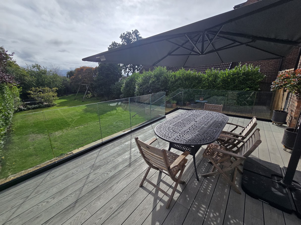 Frameless glass terrace and external staircase — further view of the completed installation