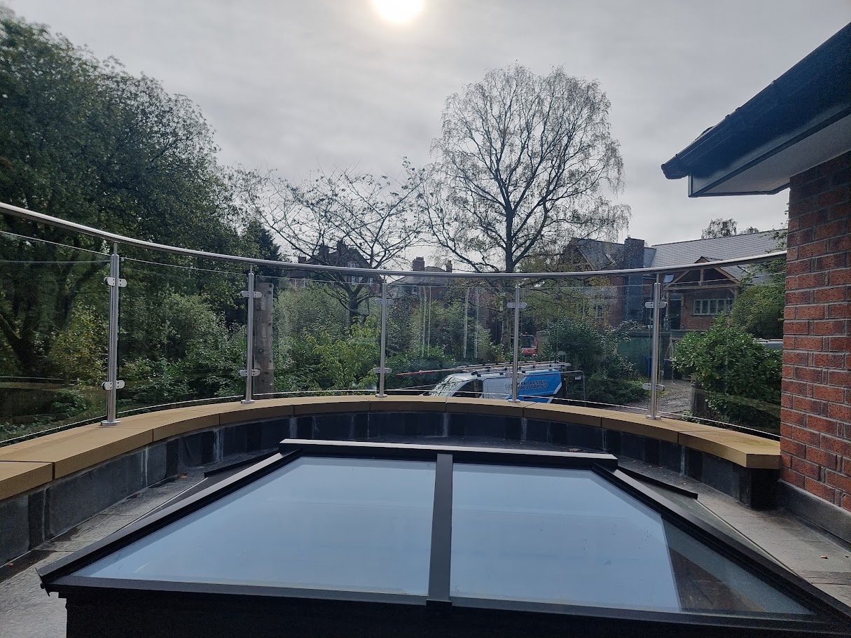 A curved glass balcony in Marple Bridge — further view of the completed installation