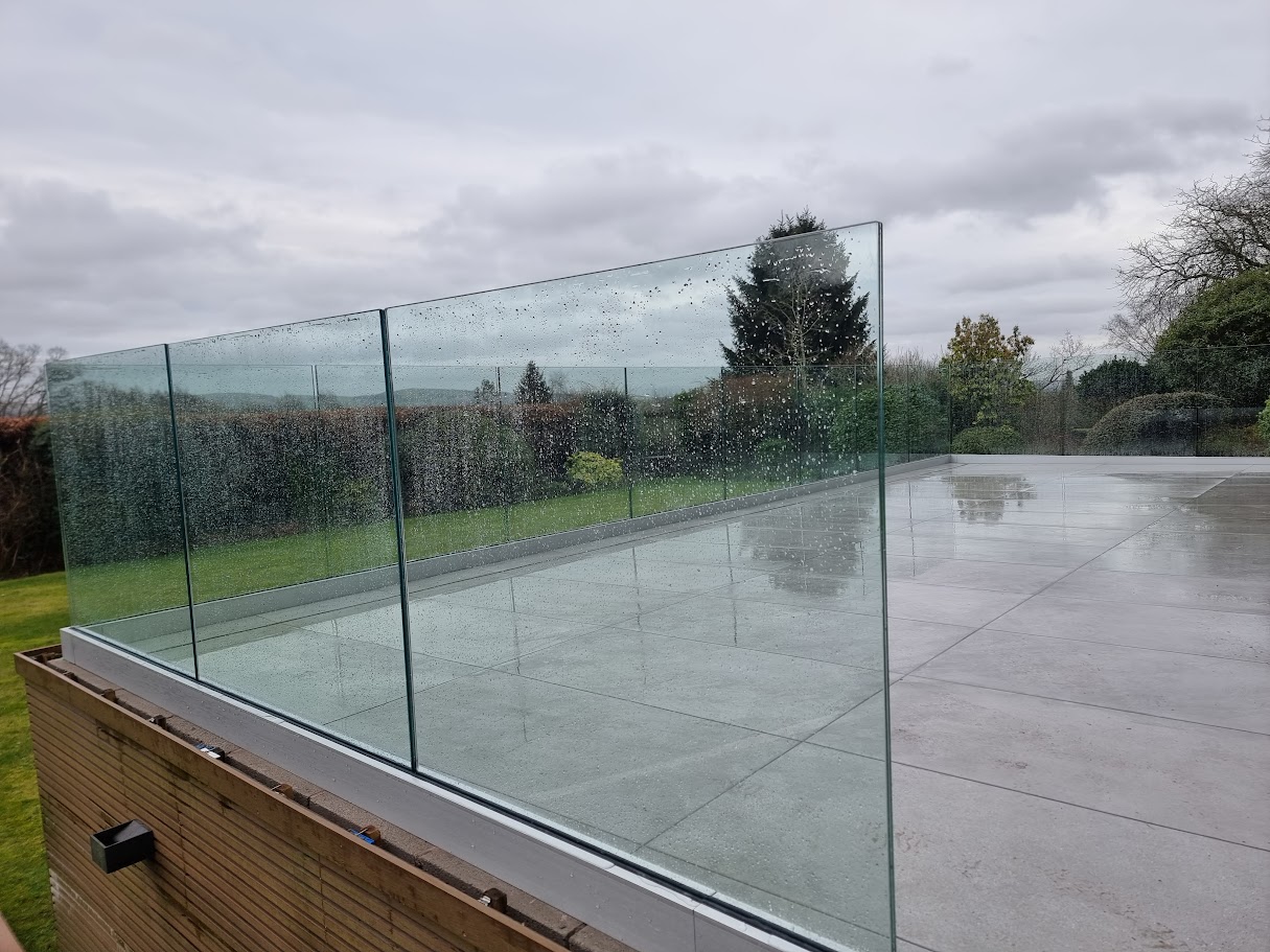 A frameless glass garden terrace in Uppermill — further view of the completed installation