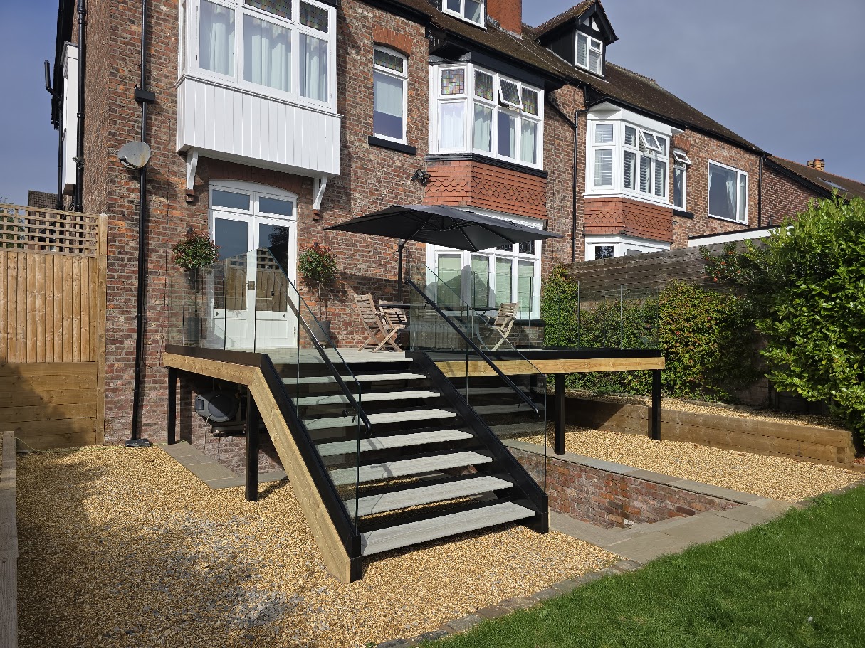 Frameless glass terrace and external staircase — Manchester Balustrades installation