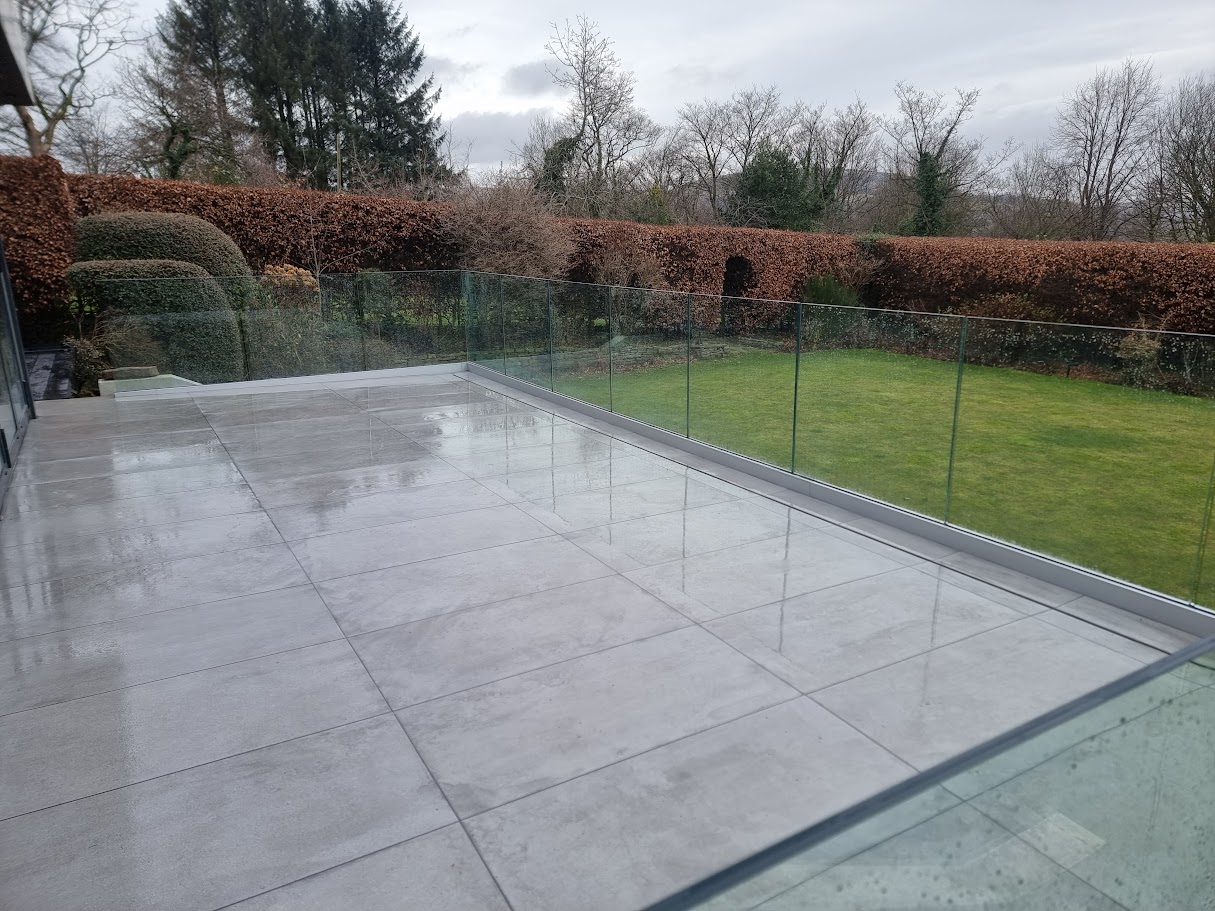 A frameless glass garden terrace in Uppermill — further view of the completed installation