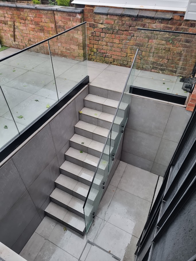 A sunken terrace and garden stairwell in Didsbury — further view of the completed installation