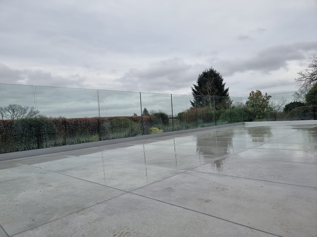 A frameless glass garden terrace in Uppermill — further view of the completed installation
