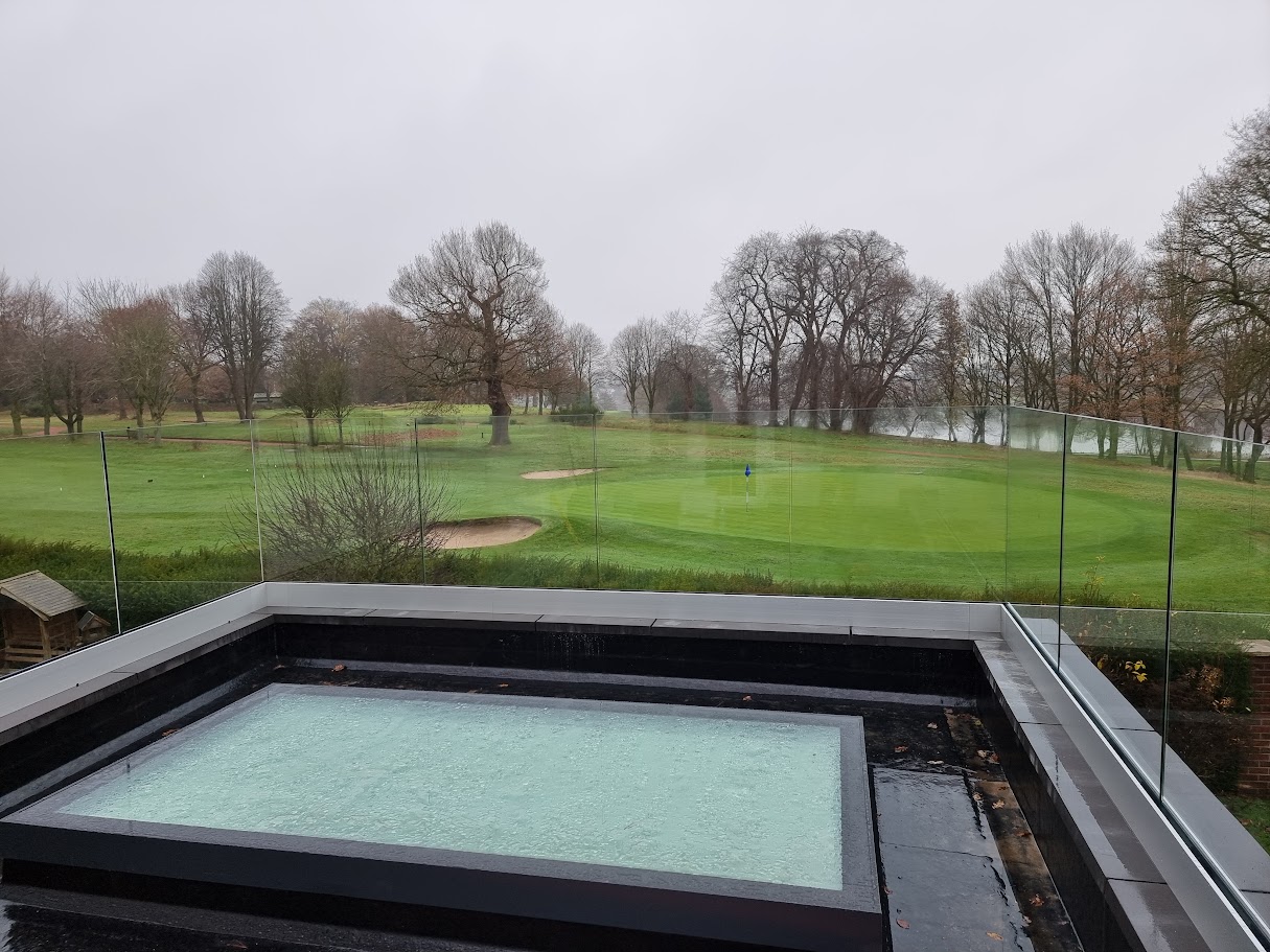 A roof terrace overlooking the Mere Golf Club, Knutsford — Manchester Balustrades installation