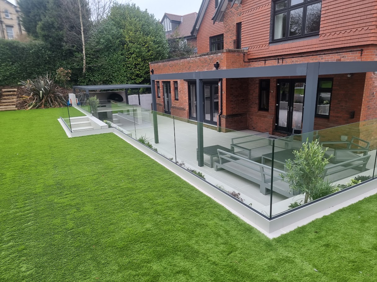 A frameless glass sunken terrace in Bowdon — Manchester Balustrades installation