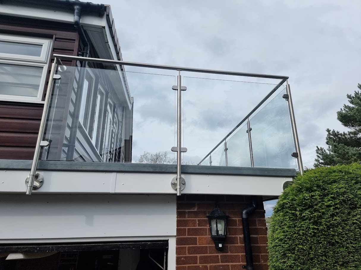 A stainless and glass terrace balustrade in the Peak District — further view of the completed installation