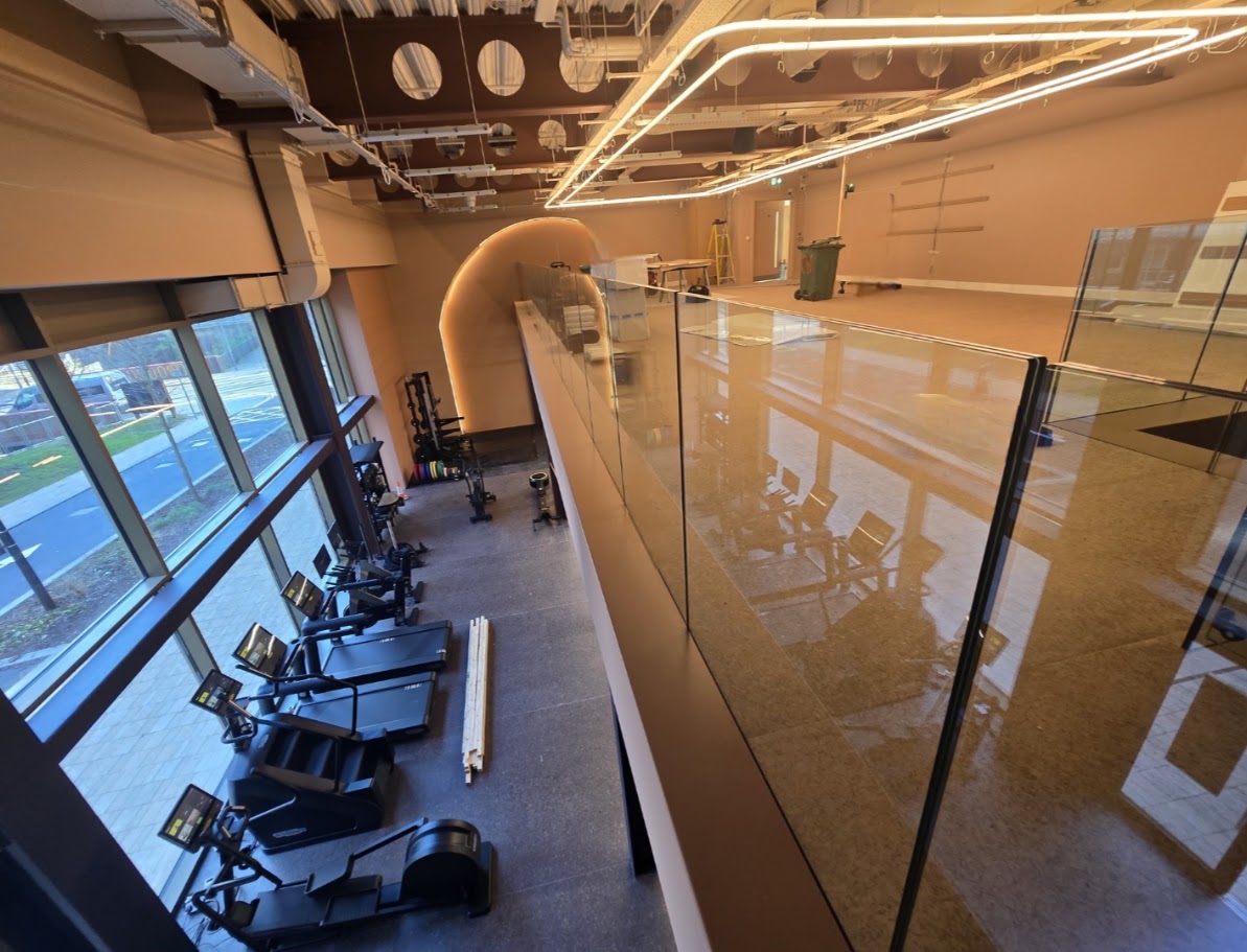 Frameless glass mezzanine and stair balustrades — further view of the completed installation