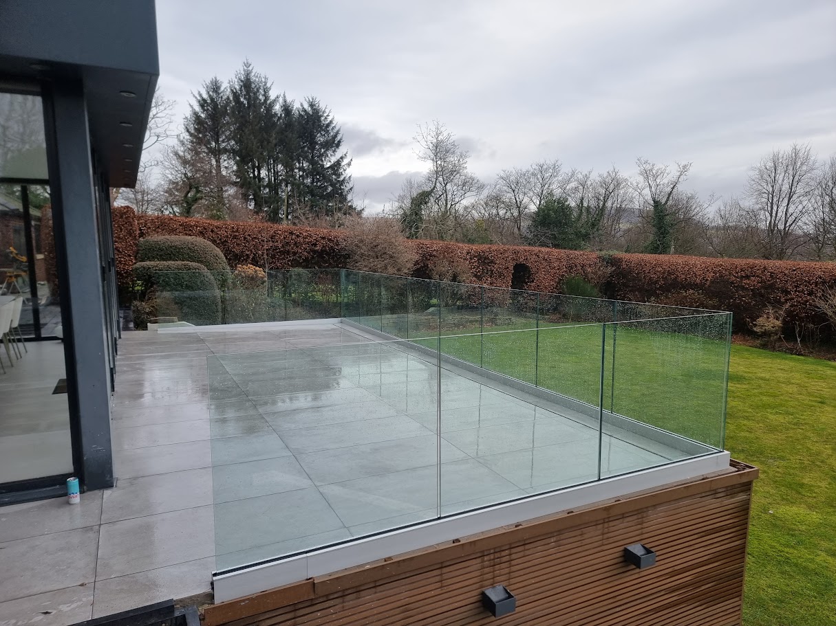 A frameless glass garden terrace in Uppermill — further view of the completed installation