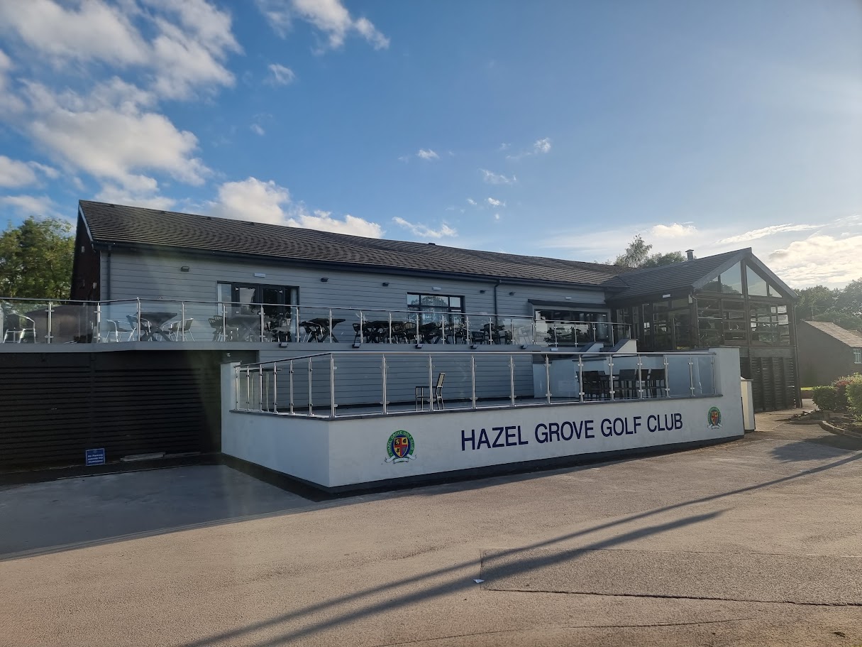 Stainless and glass terraces at Hazel Grove Golf Club — further view of the completed installation