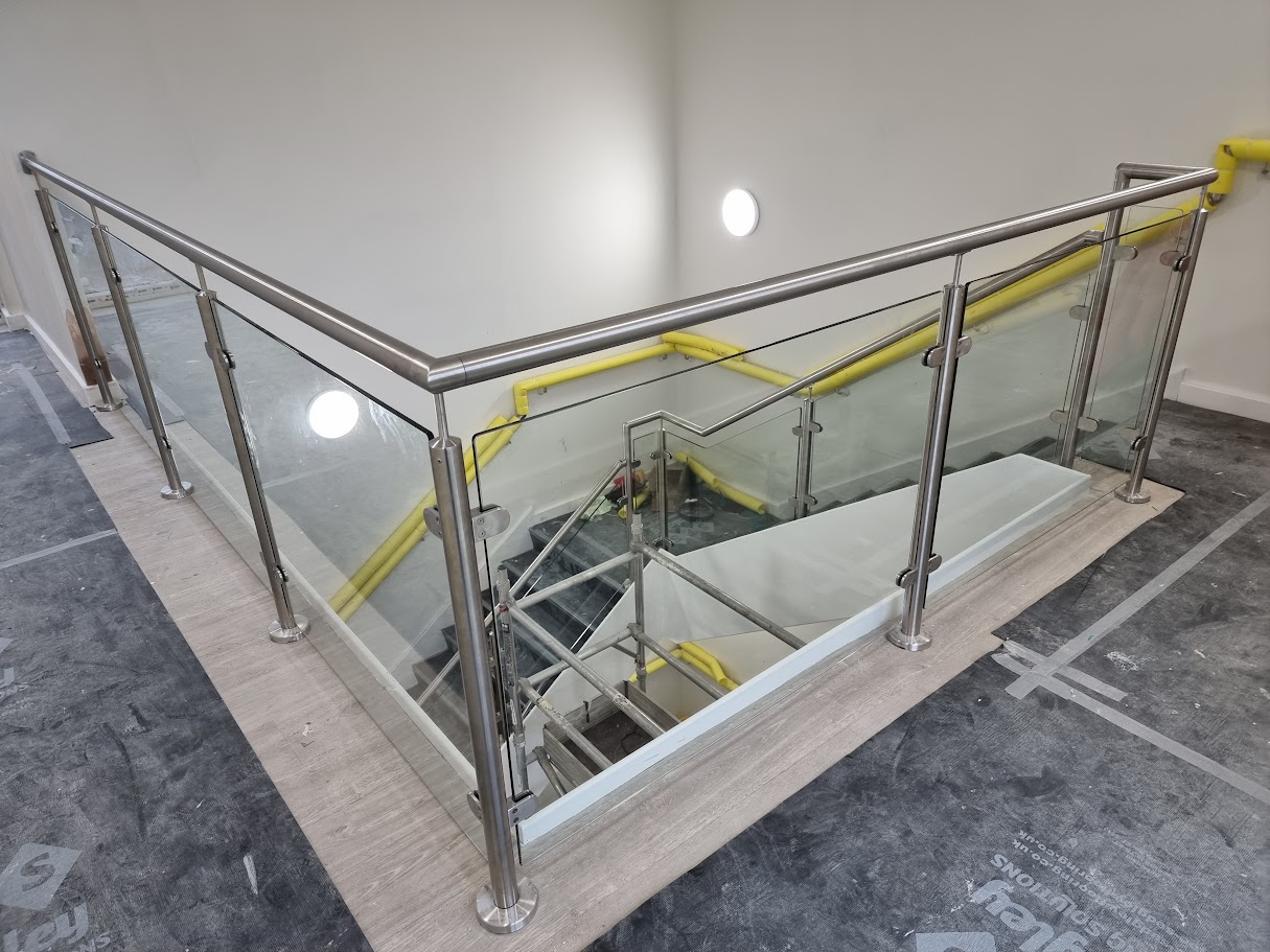 Glass balustrades for a commercial stair and landing — further view of the completed installation