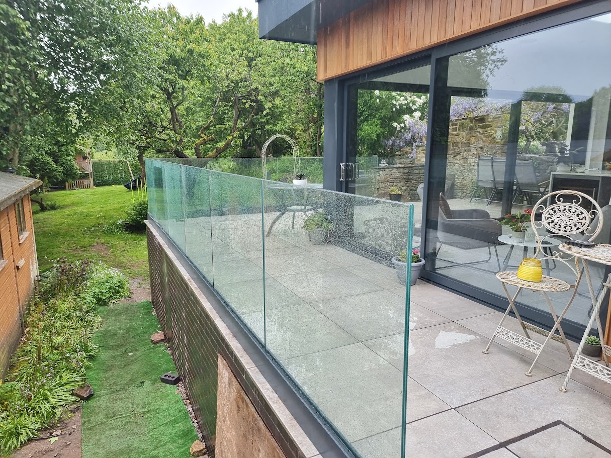 A frameless glass garden terrace in Disley — further view of the completed installation
